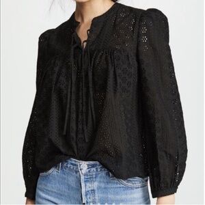 Madewell Womens Black Eyelet Peasant Blouse Top Size 3X Cottagecore Boho Floral